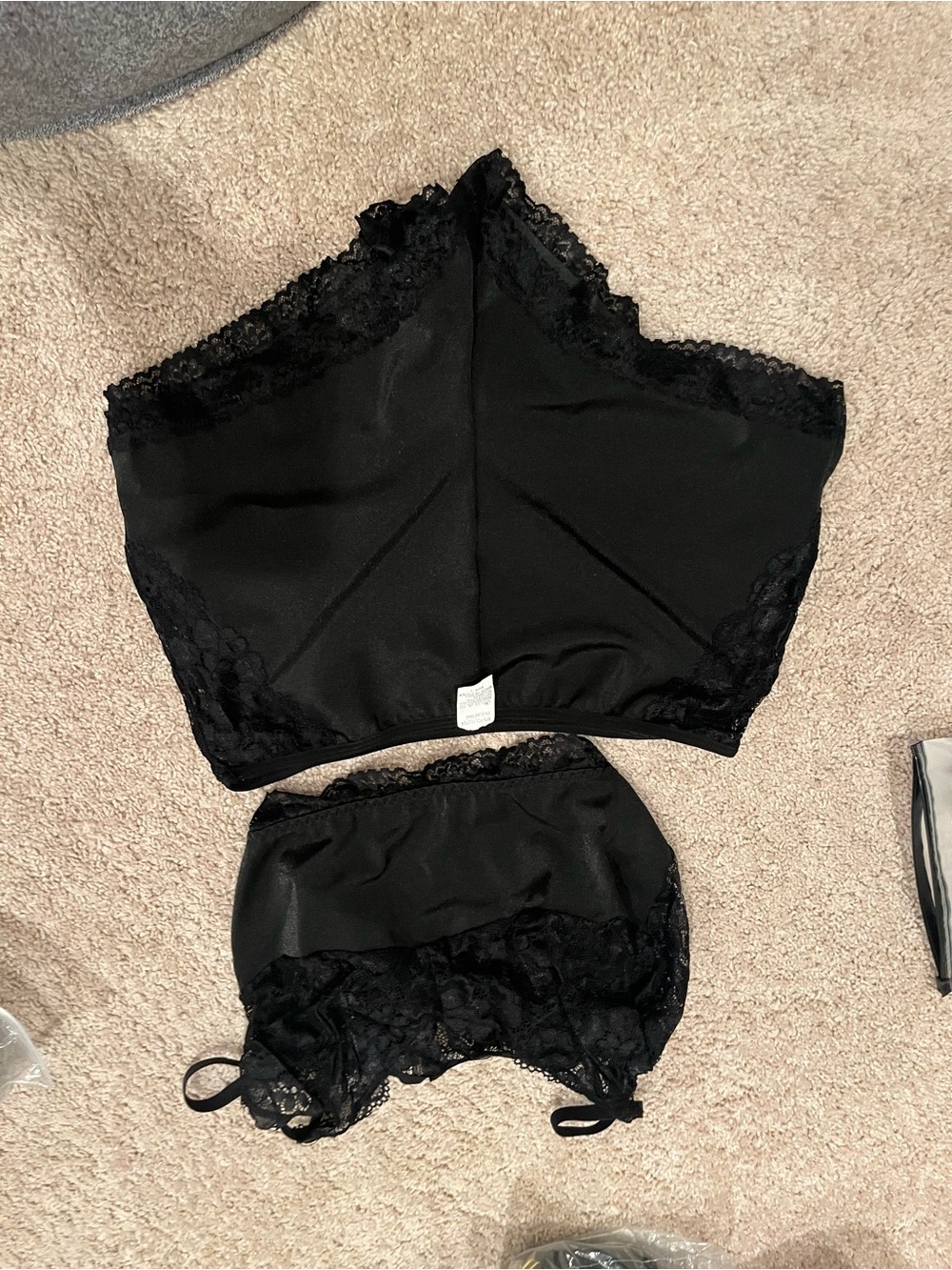 Black Lace Trim Cami and Shortie Set